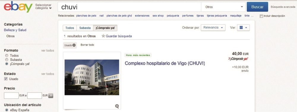 Captura da subasta na coñecida web de poxas online