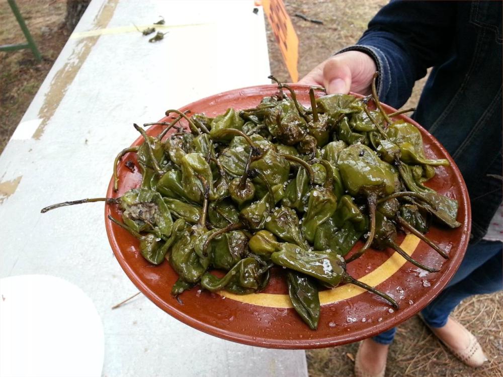 Elvira mostra o plato de pementos no que apareceron os dous picantes consecutivos