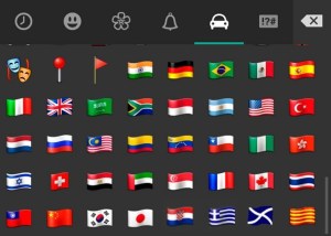 Algunhas das bandeiras da aplicación móbil Whatsapp entre as que xa aparecen a escocesa e a catalana.