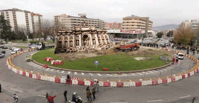 Infografía da rotonda de Coia coa Fontana di Trevi